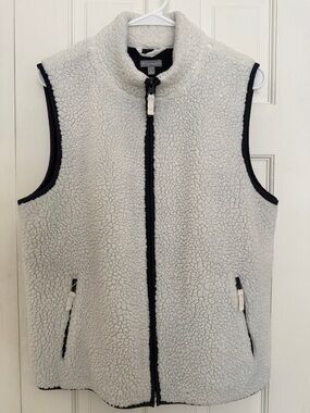 Talbots Ivory Sherpa Vest with Black Trim